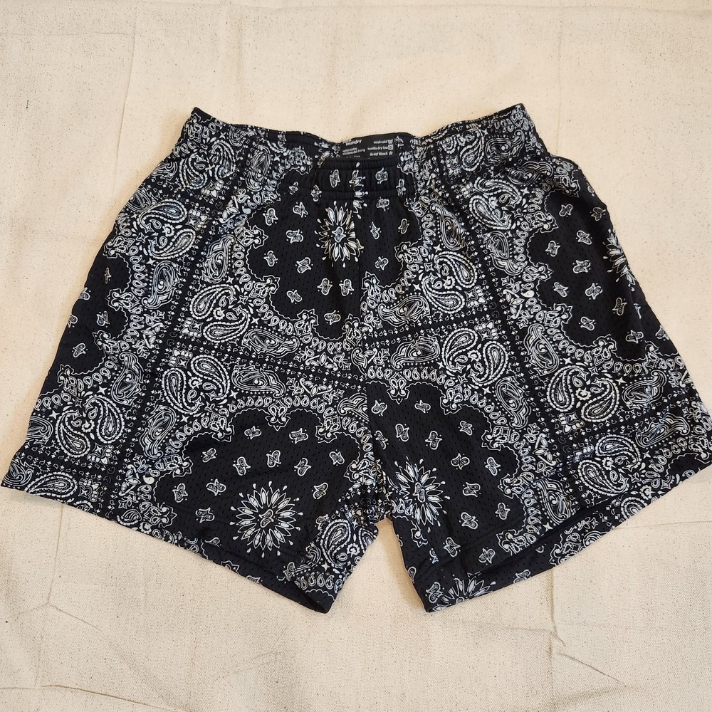 Niceraundry Men's Black White Paisley Mesh Athletic Shorts S Small Nice Laundry